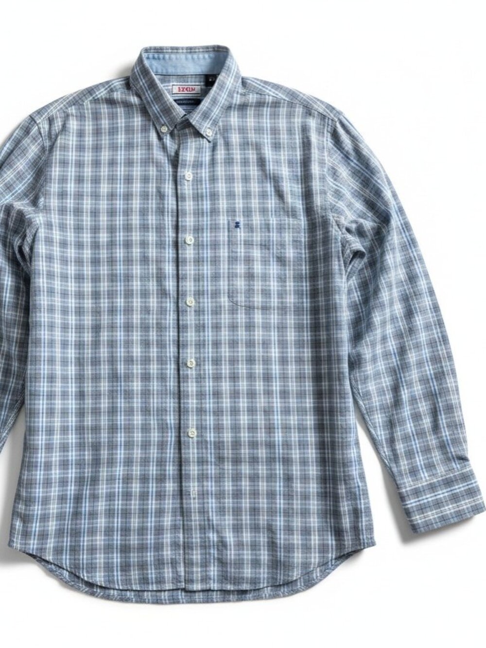 Izod Blue & Grey Plaid Button-Down Shirt Large Men